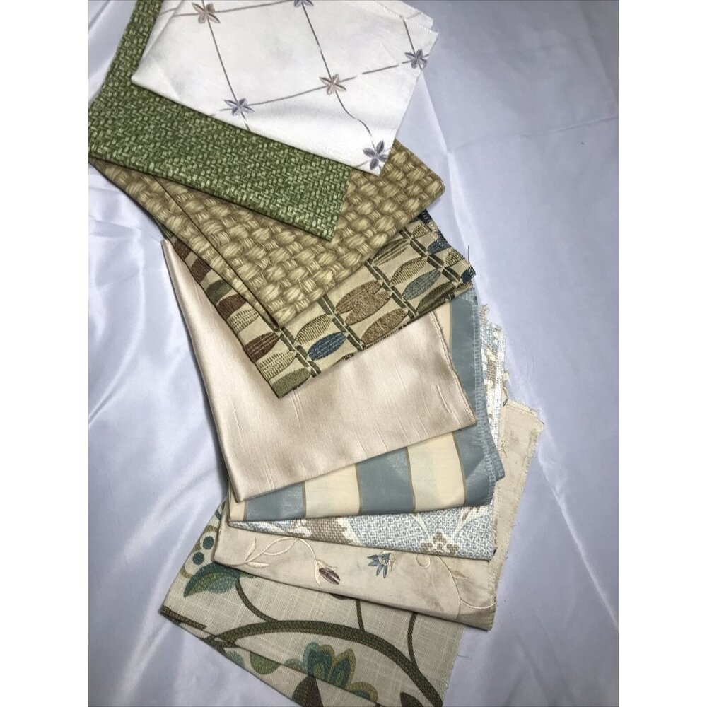 UPHOLSTERY Random Medium Swatches Lot Of 9 Mainly Tans, Blues & Greens - Picture 12 of 12